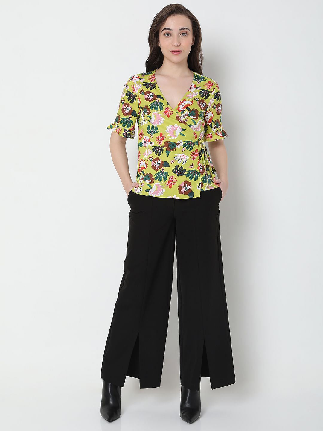 Green Floral Print Top