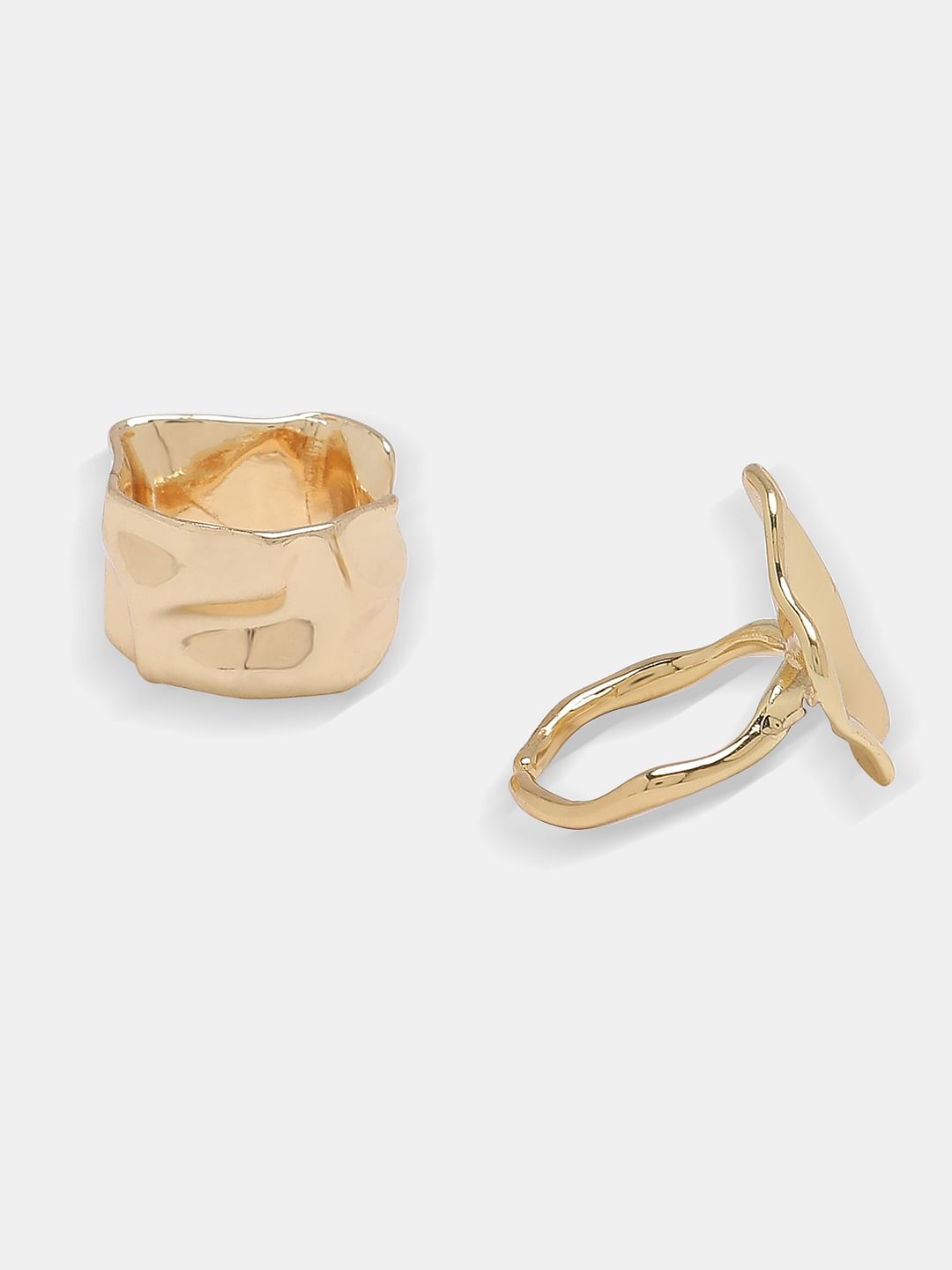 Golden Pack Of 2 Hammered Effect Rings