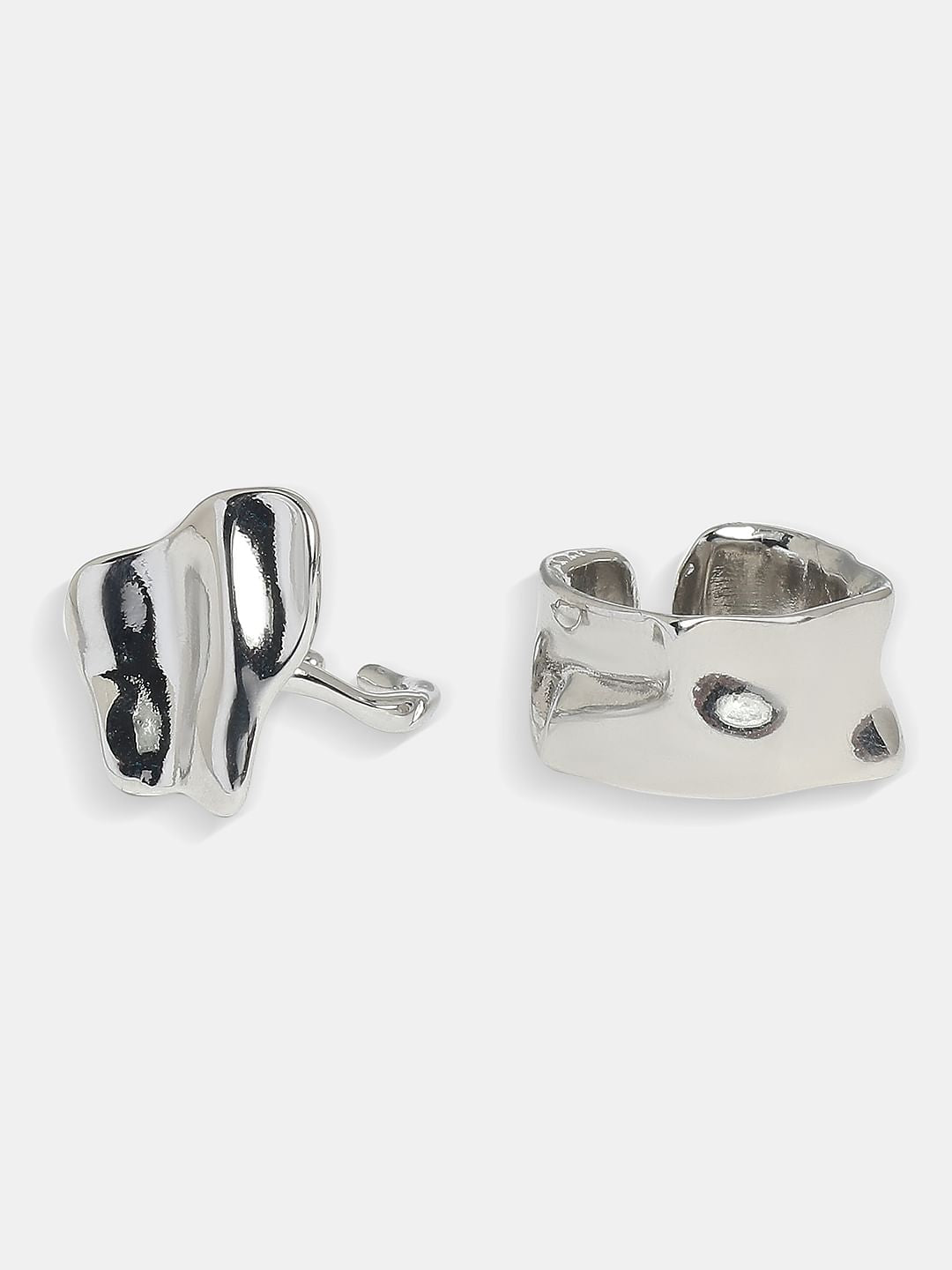 Silver Pack Of 2 Hammered Effect Rings