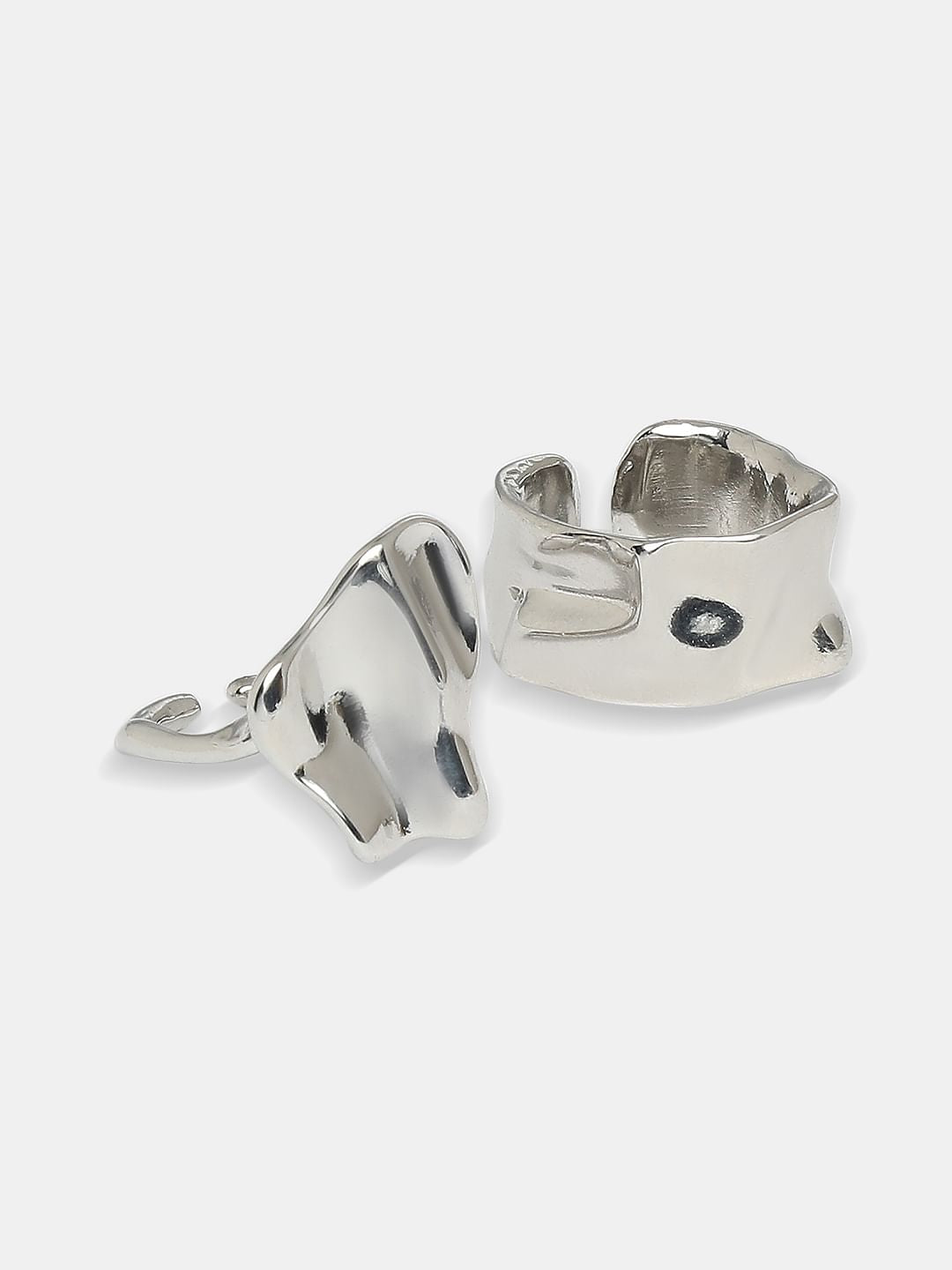 Silver Pack Of 2 Hammered Effect Rings