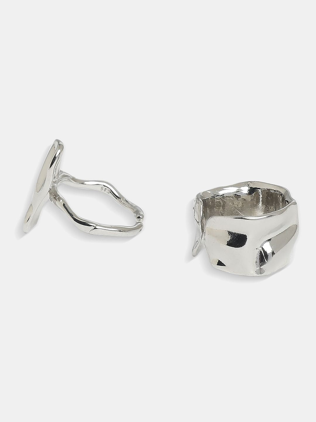 Silver Pack Of 2 Hammered Effect Rings