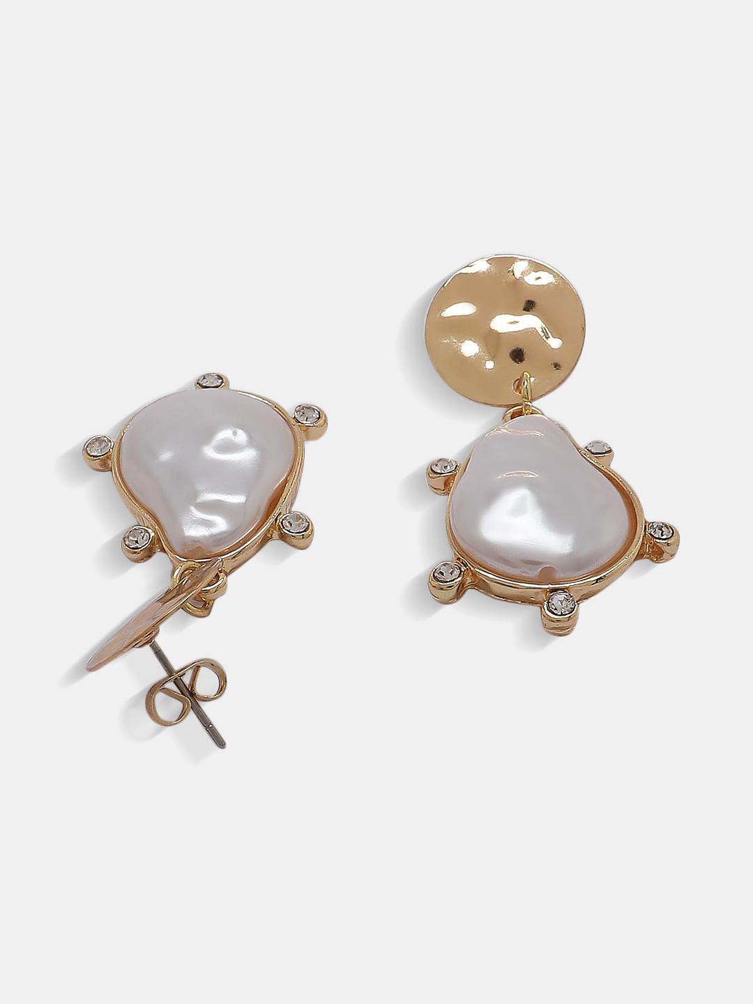 Gold Pearl Embellished Drop Earrings