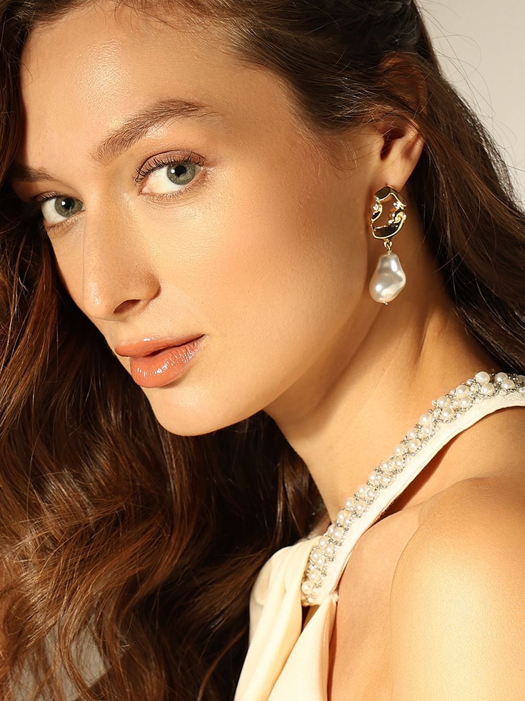 Gold Pearl Drop Earrings