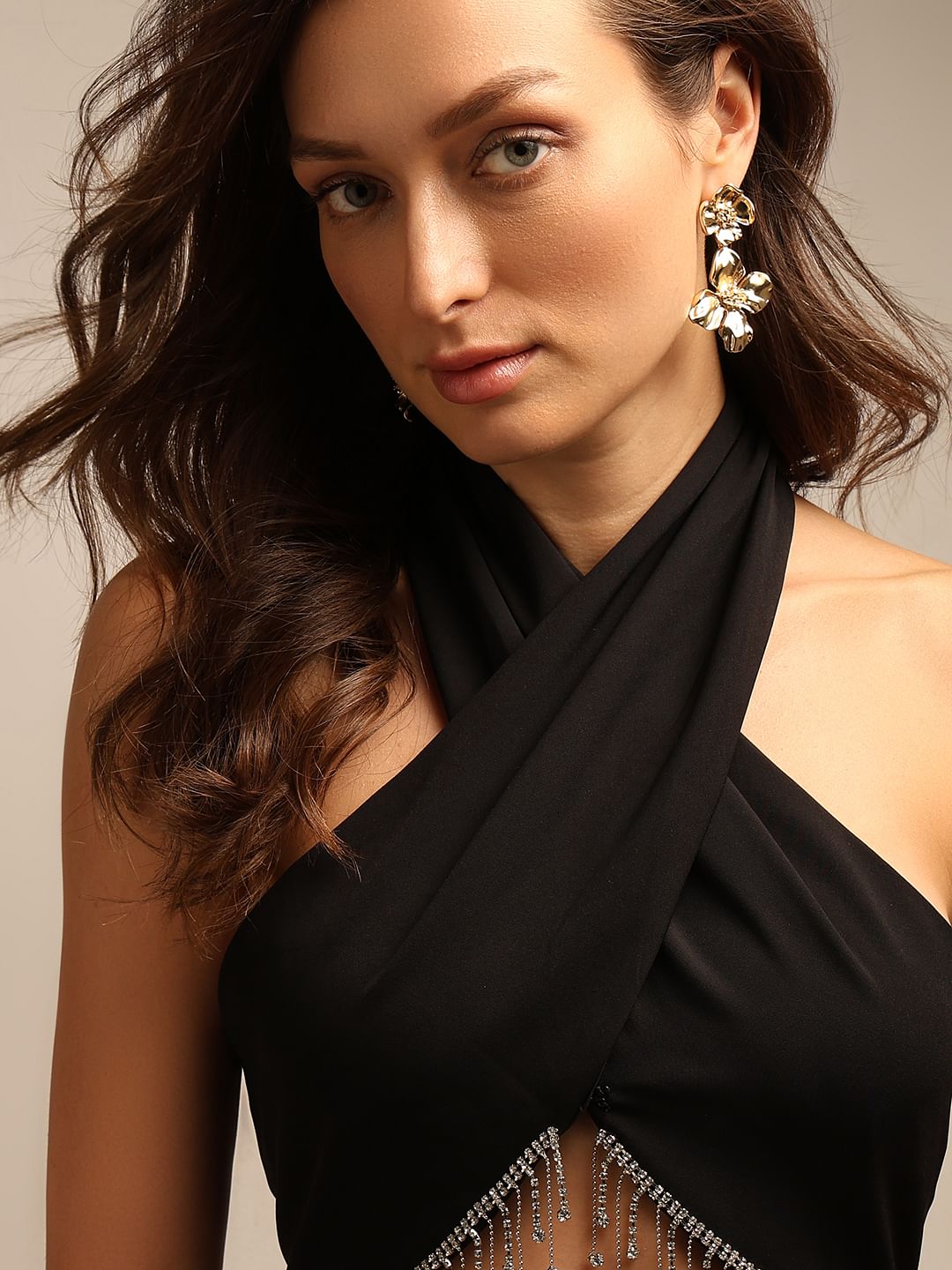 Golden Flower Shaped Drop Earrings