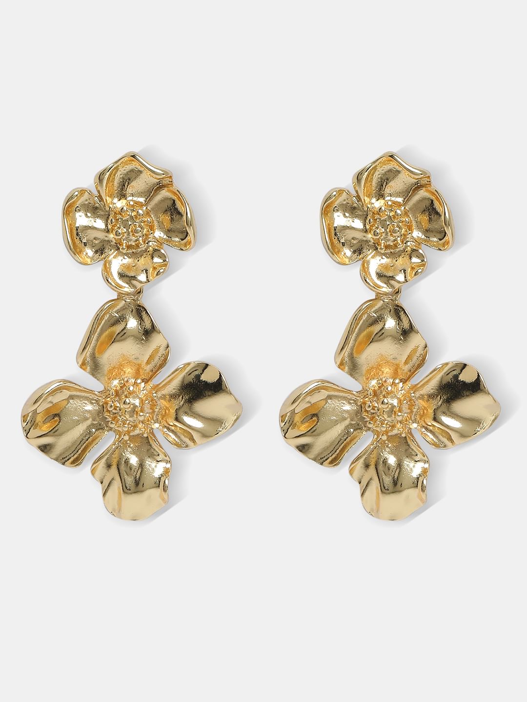 Golden Flower Shaped Drop Earrings