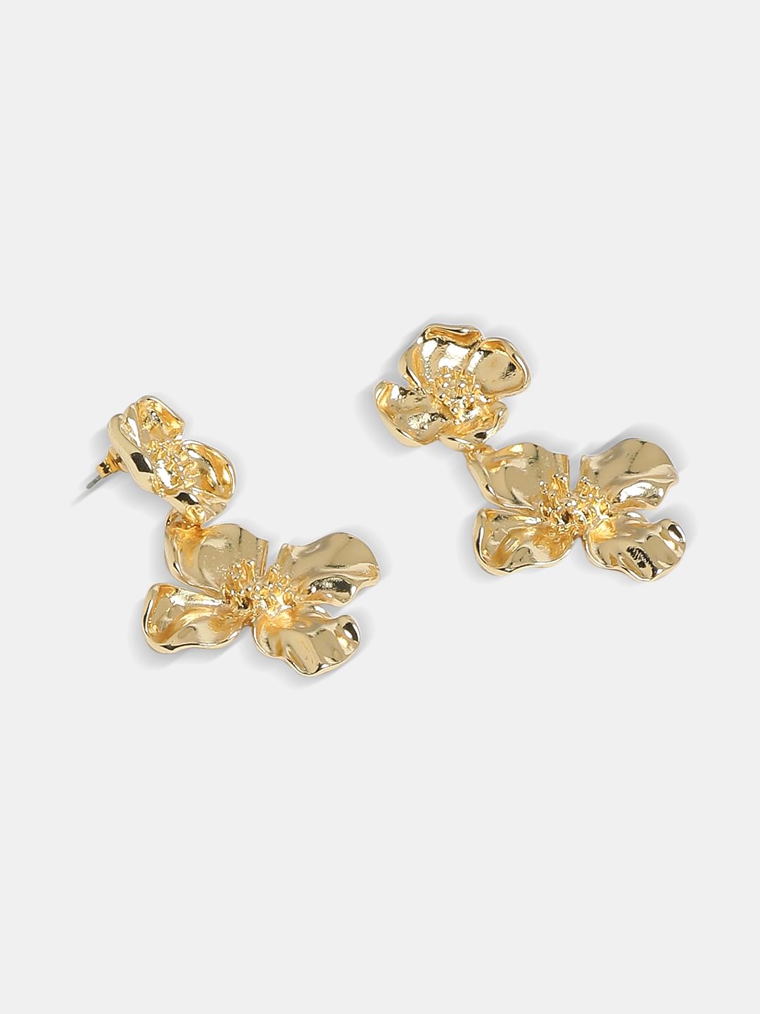 Golden Flower Shaped Drop Earrings