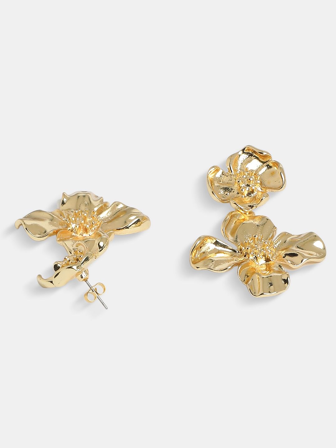 Golden Flower Shaped Drop Earrings