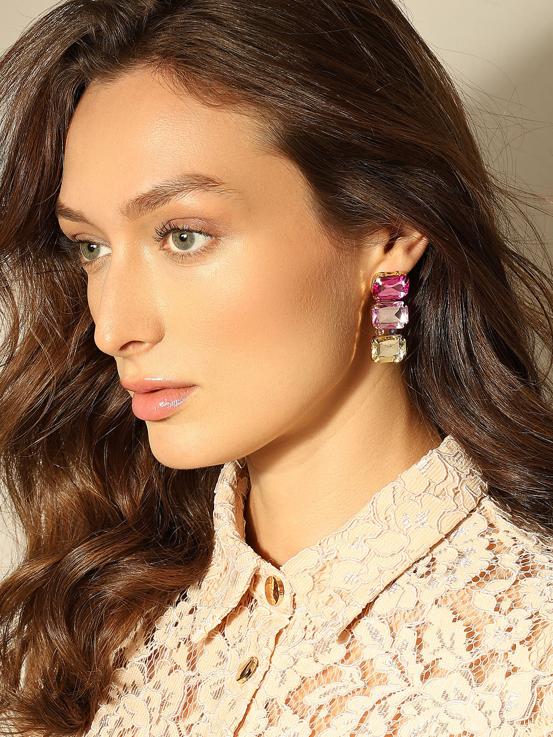 Pink Rhinestone Dangler Earrings