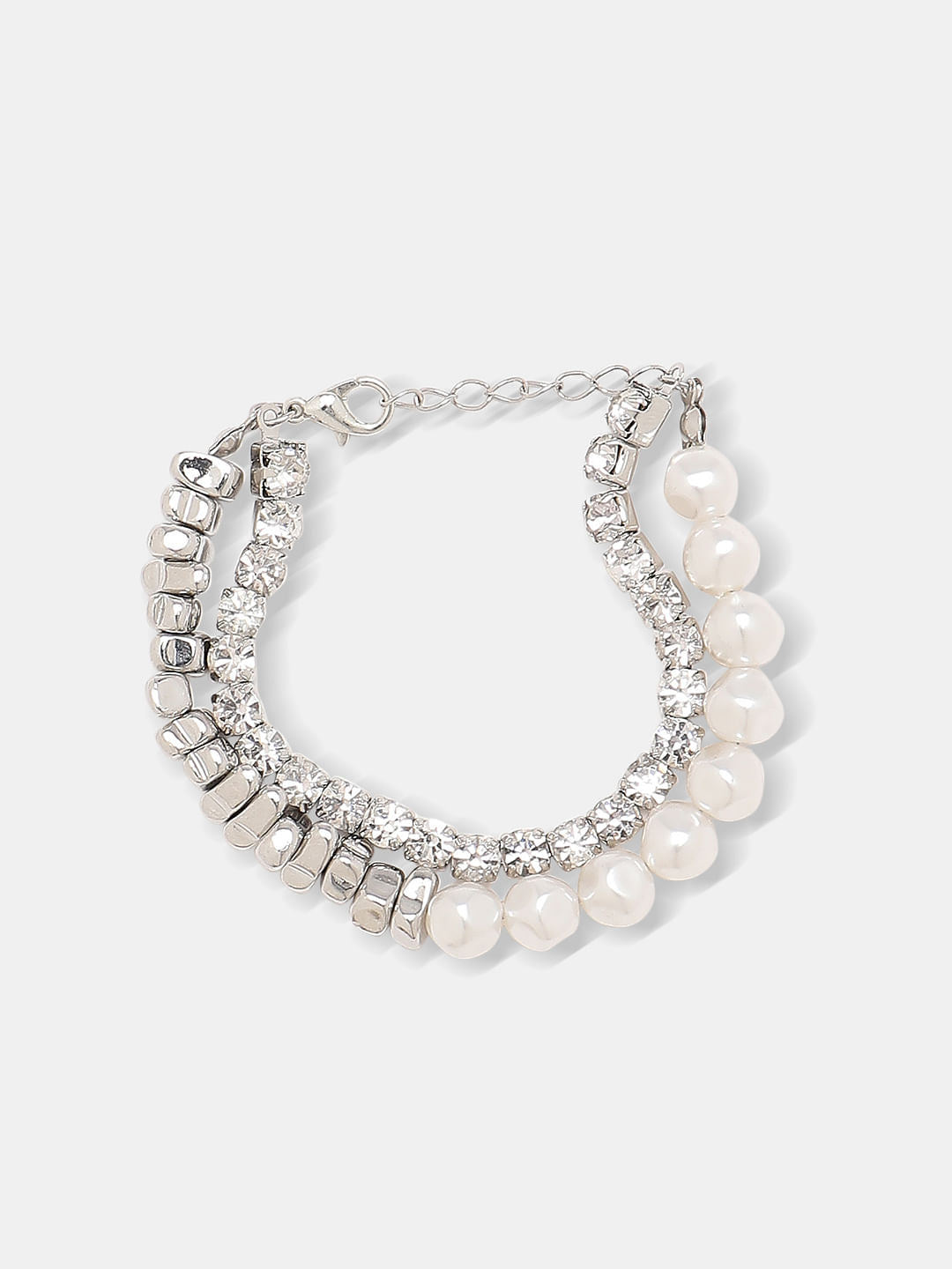 Silver Pearl Embellished Bracelet