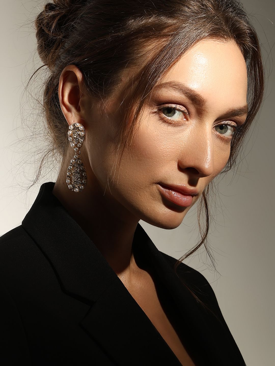 Golden Teardrop Pearl Drop Earrings