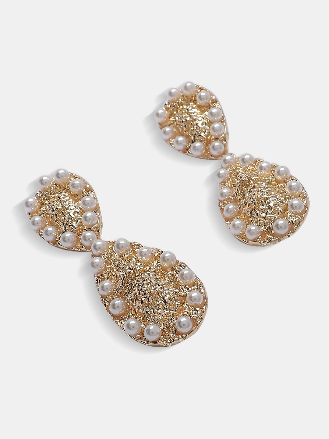 Golden Teardrop Pearl Drop Earrings