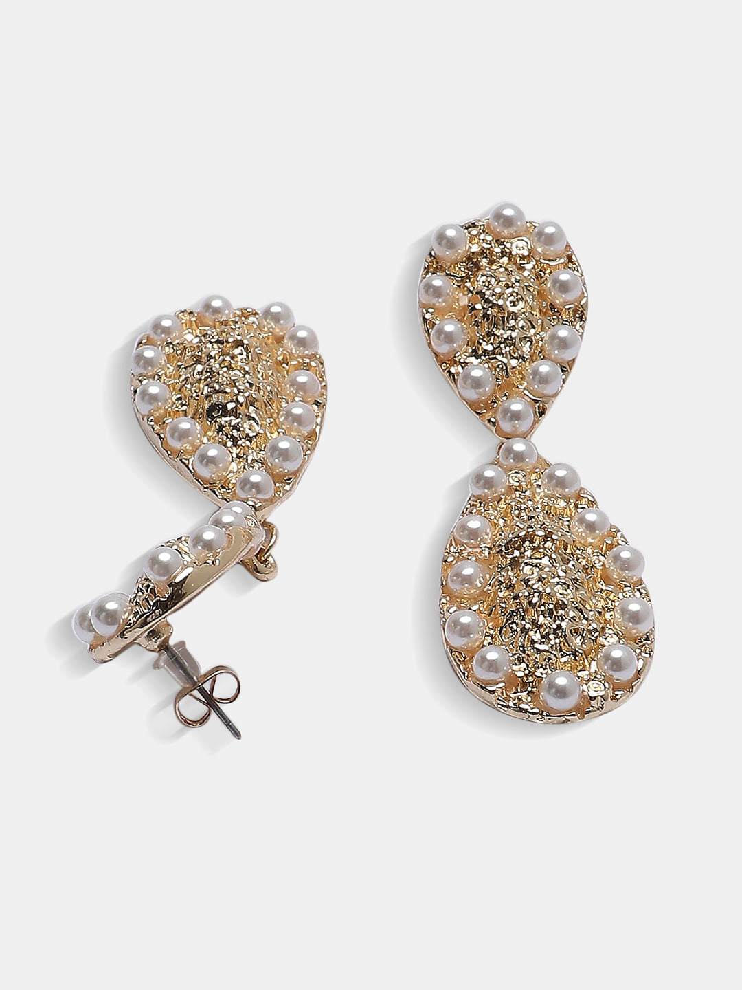 Golden Teardrop Pearl Drop Earrings