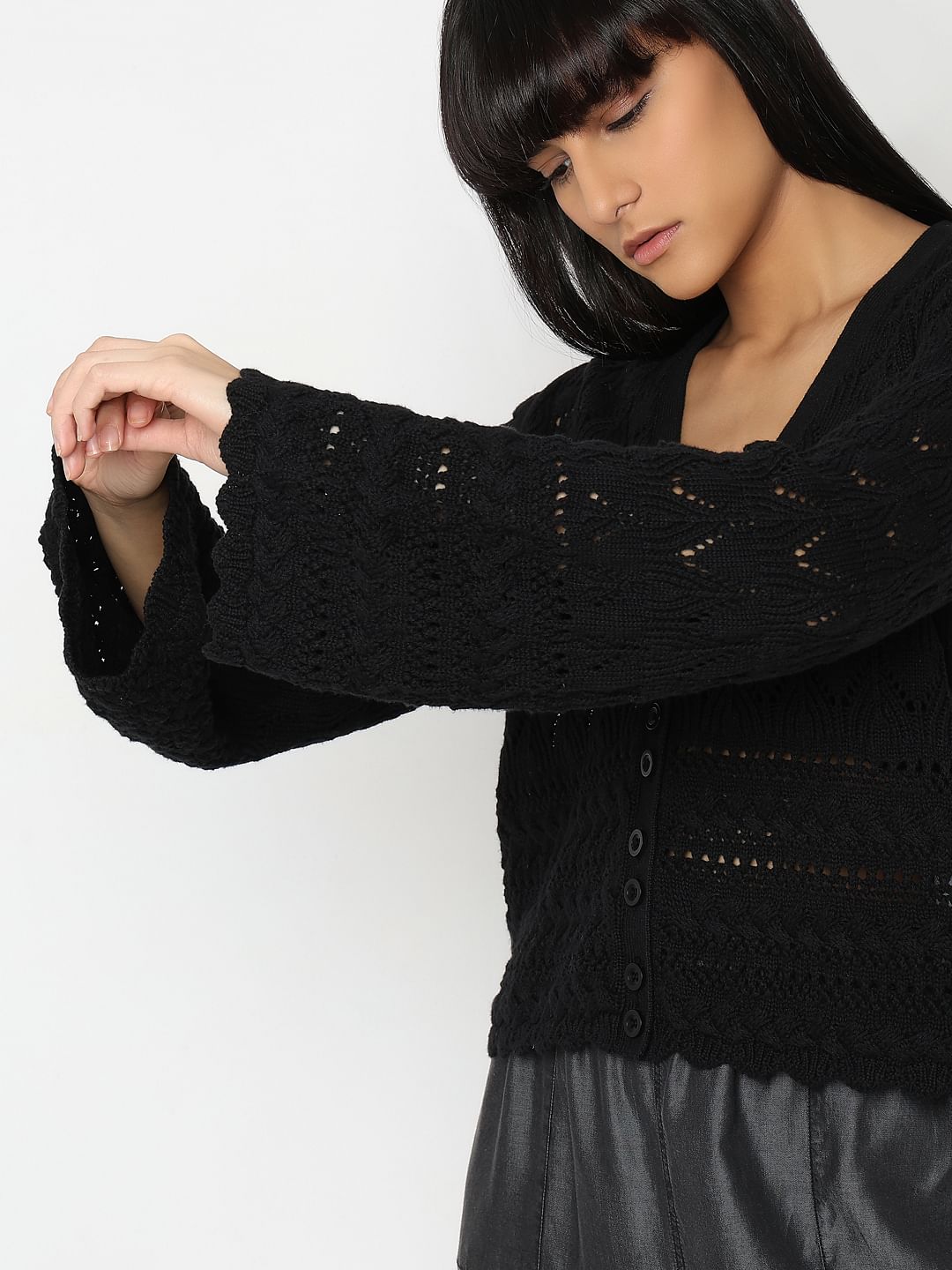Black Pointelle Cardigan