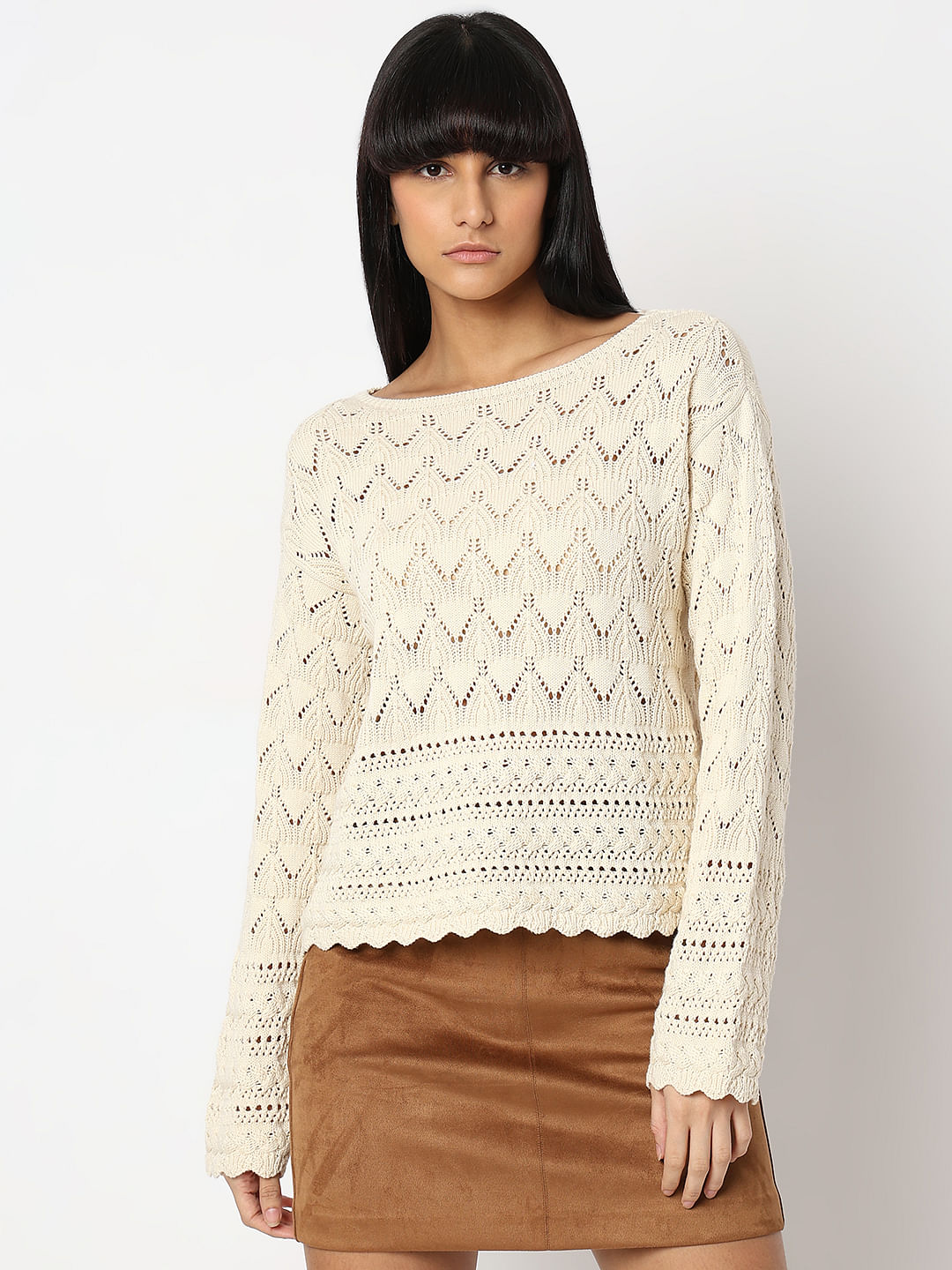 Beige Boatneck Pullover