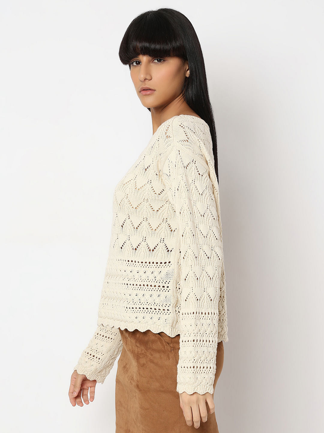 Beige Boatneck Pullover