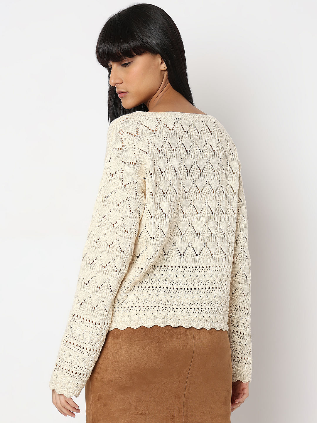 Beige Boatneck Pullover