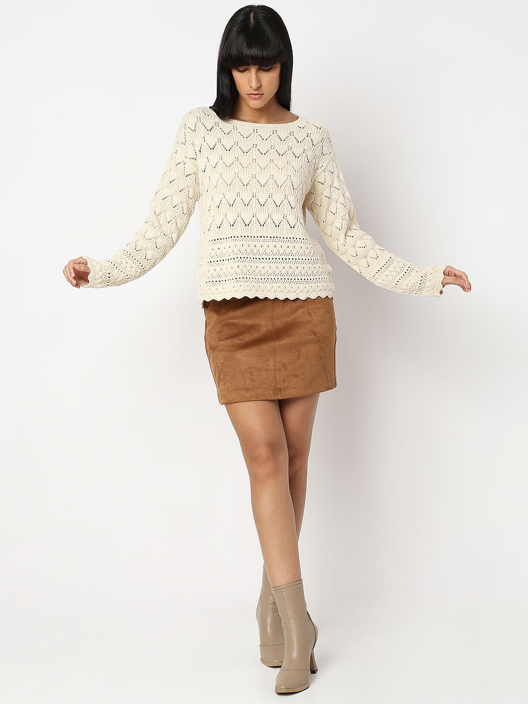 Beige Boatneck Pullover