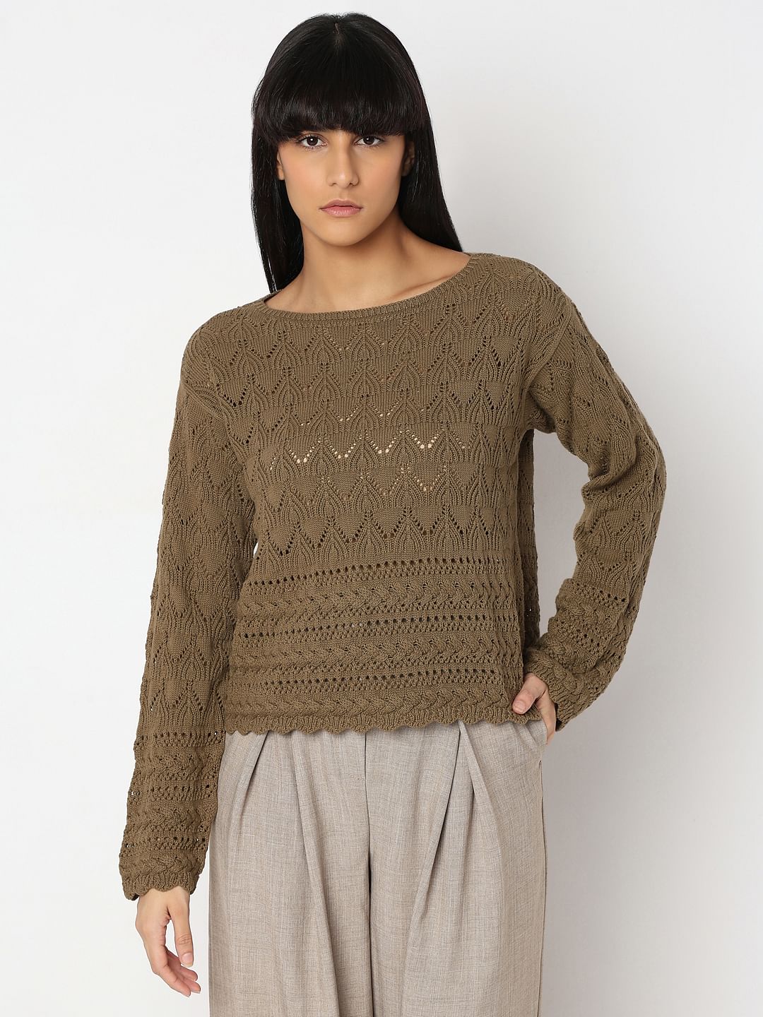 Brown Boatneck Pullover