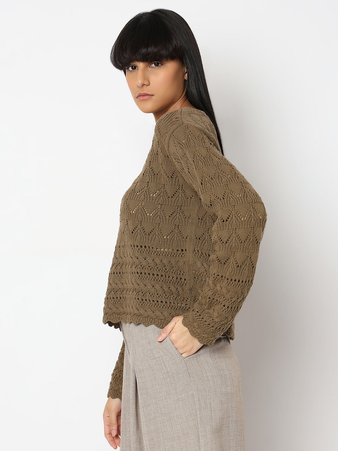 Brown Boatneck Pullover