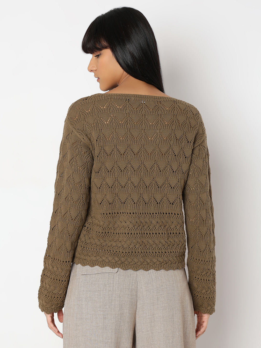 Brown Boatneck Pullover
