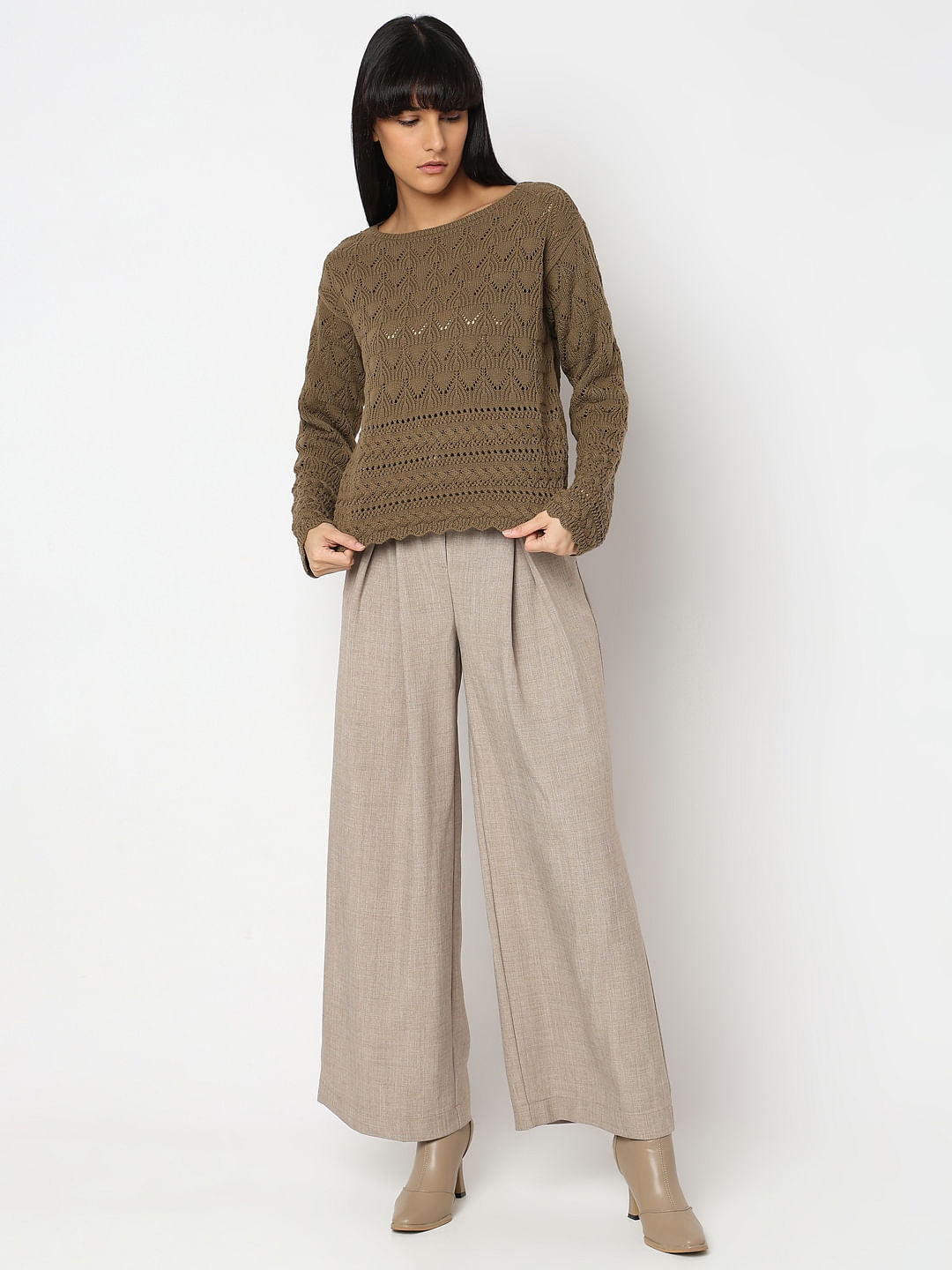Brown Boatneck Pullover