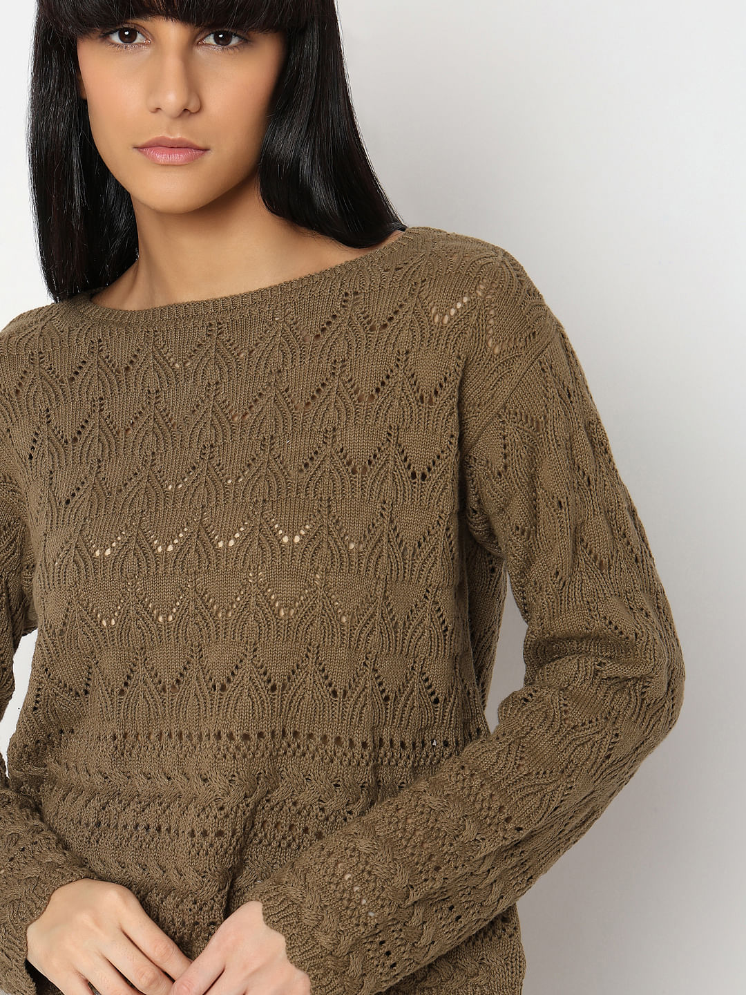 Brown Boatneck Pullover