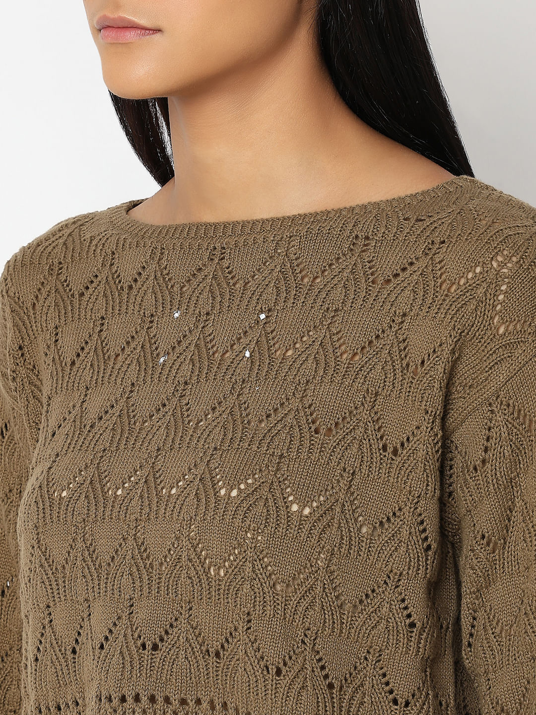 Brown Boatneck Pullover