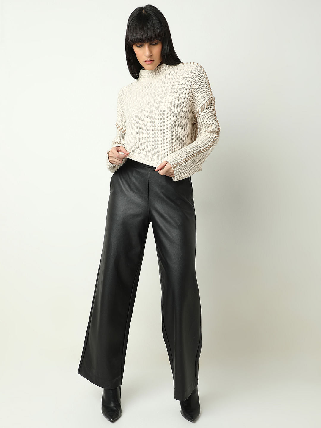 White Funnel Neck Pullover