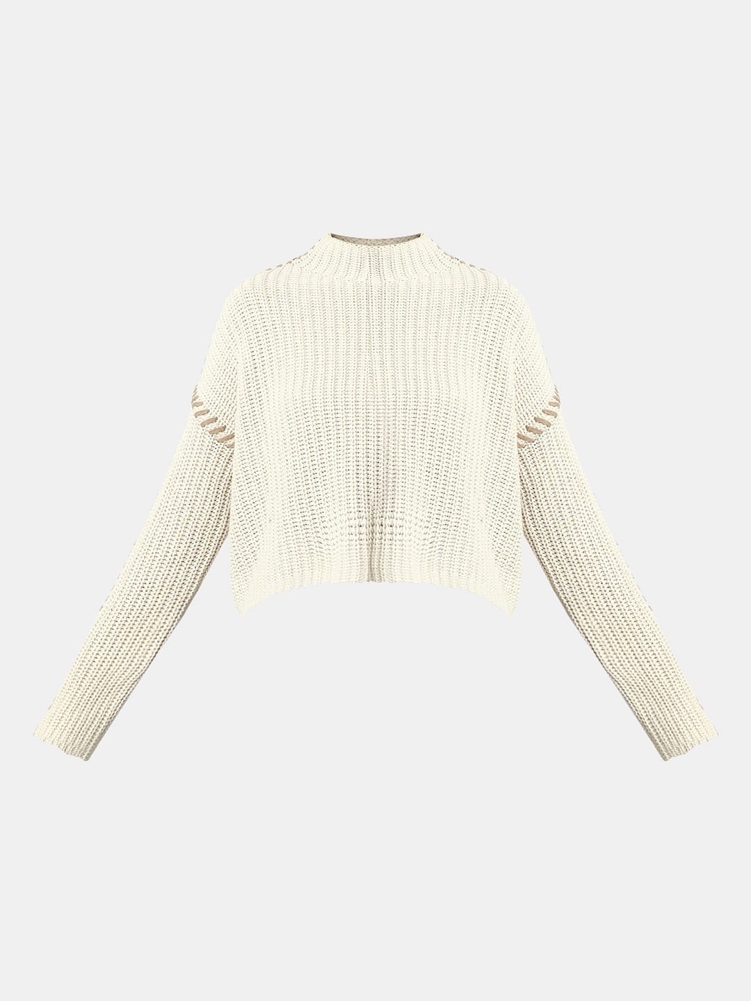 White Funnel Neck Pullover