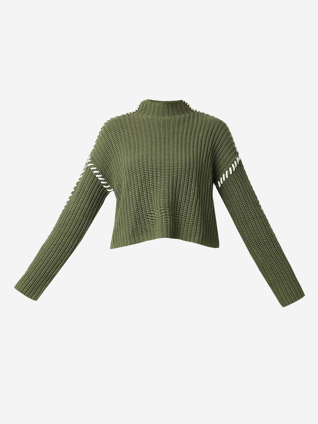 Green Funnel-Neck Pullover
