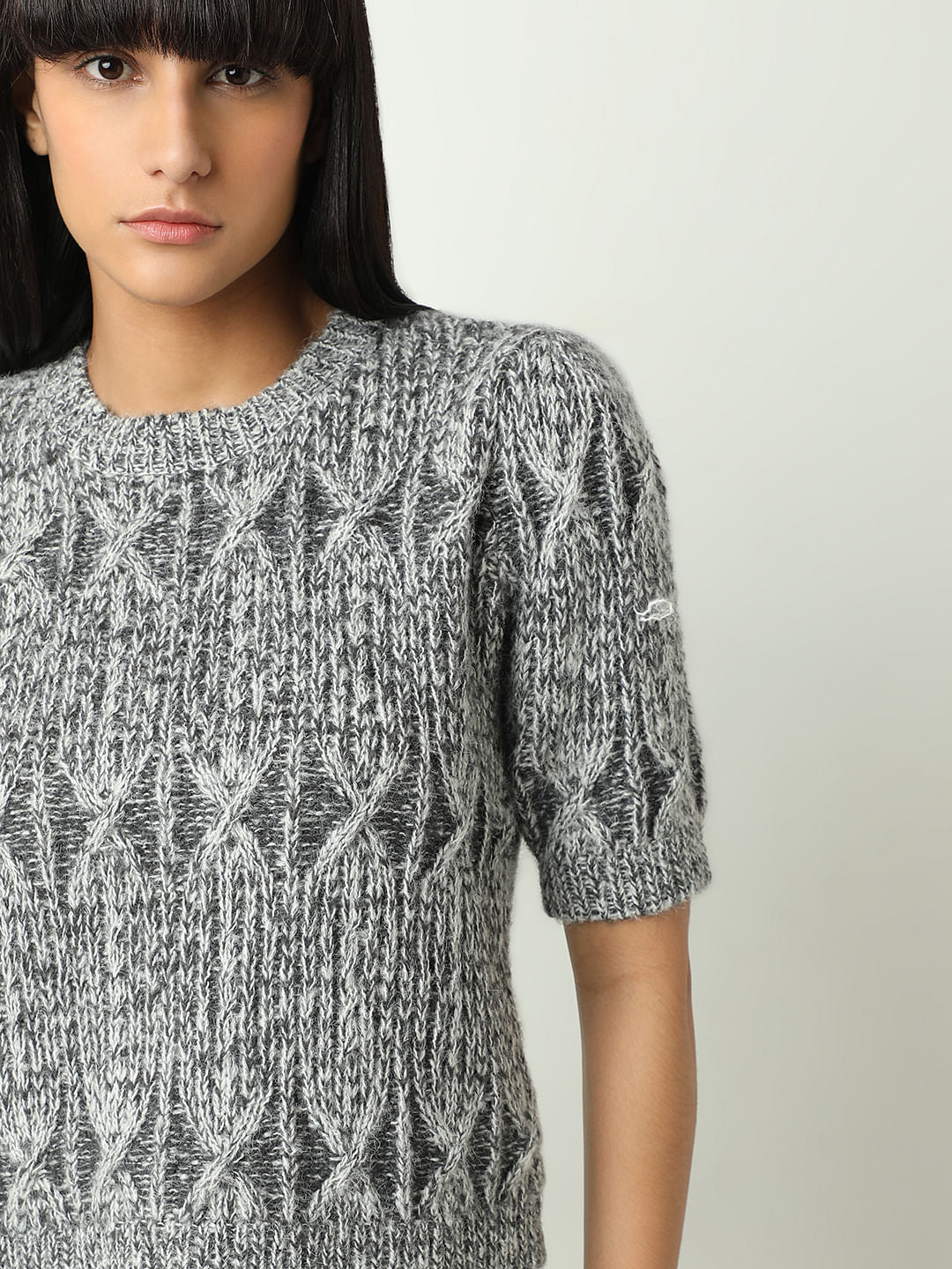 Grey Jacquard Knit Pullover
