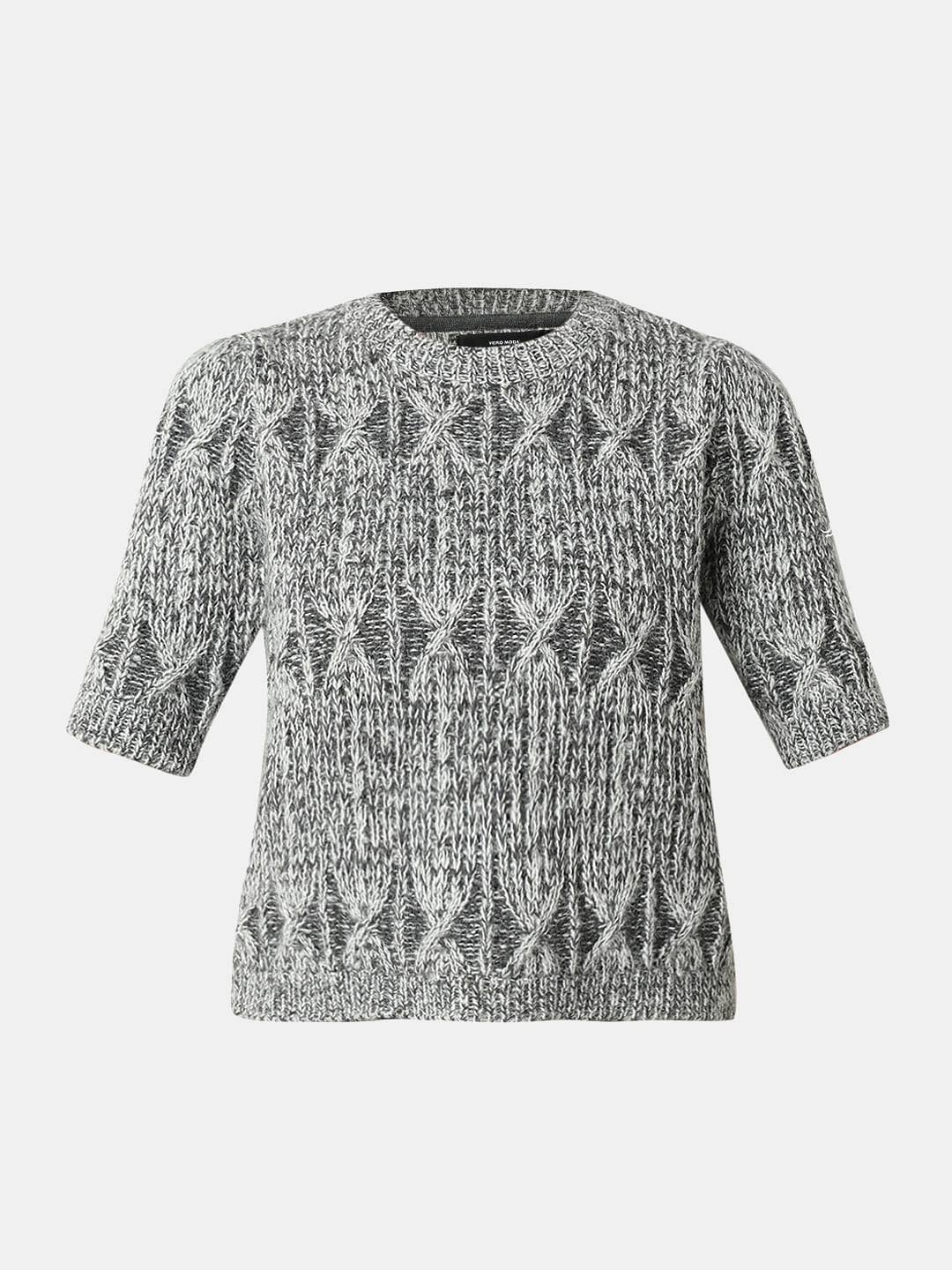 Grey Jacquard Knit Pullover