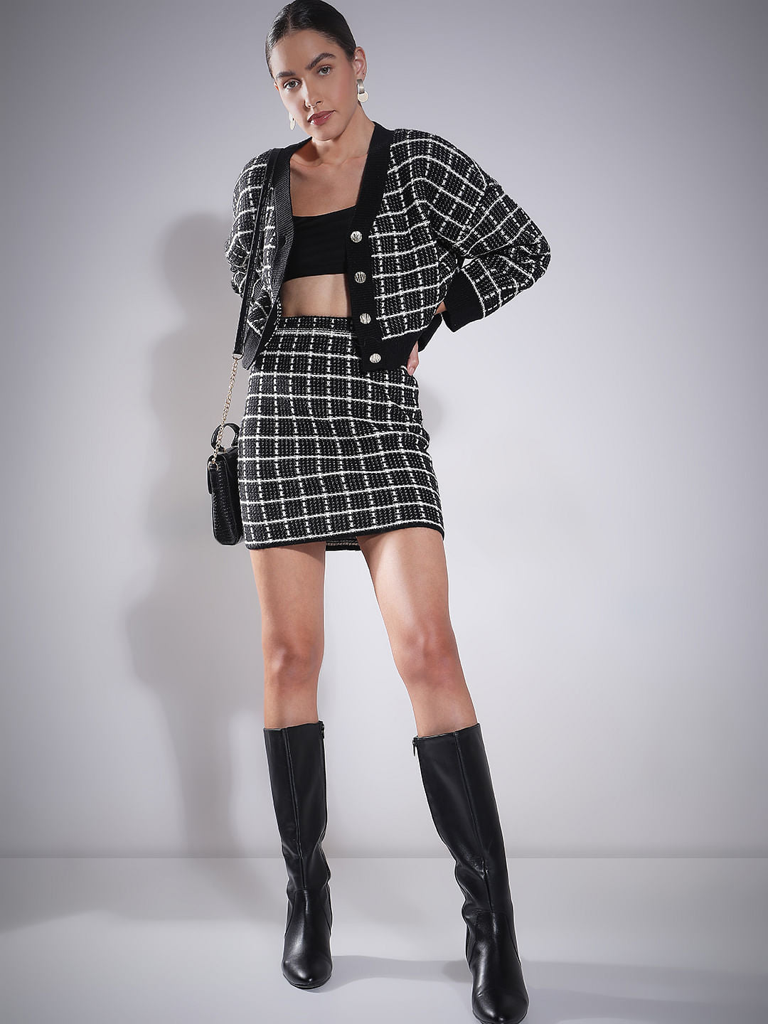 Black Jacquard Mini Skirt