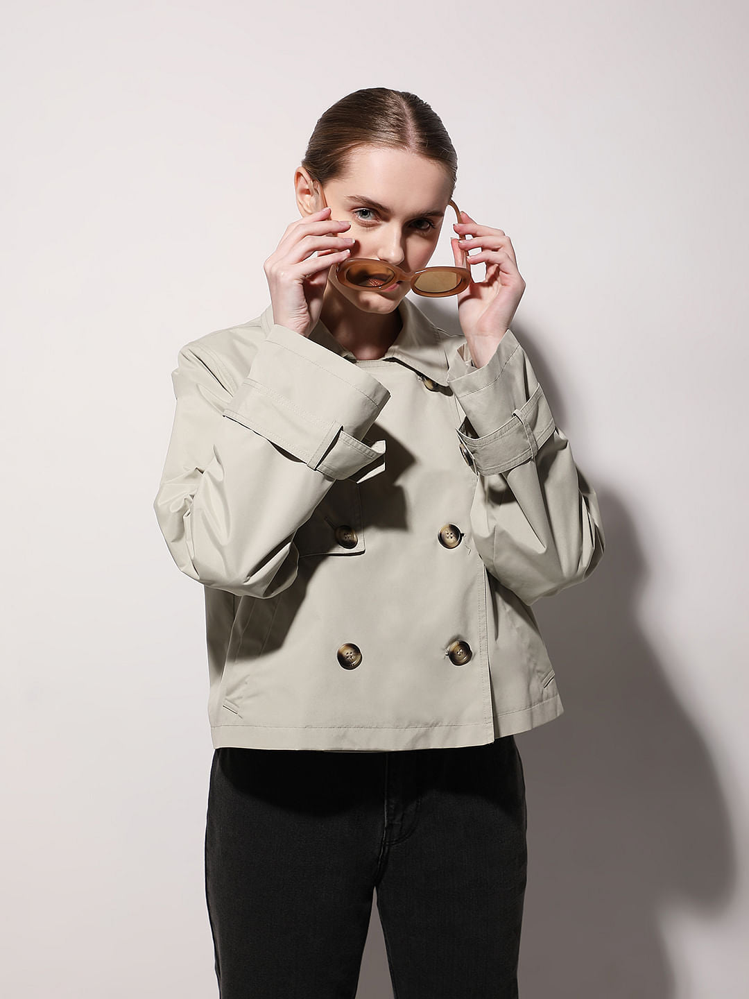 Beige Short Trench Coat