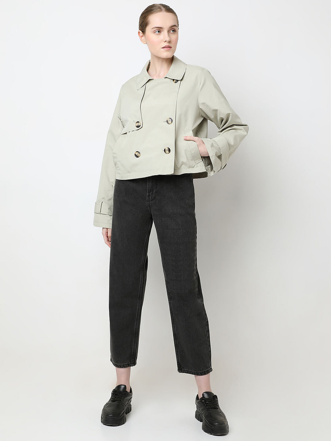 Beige Short Trench Coat