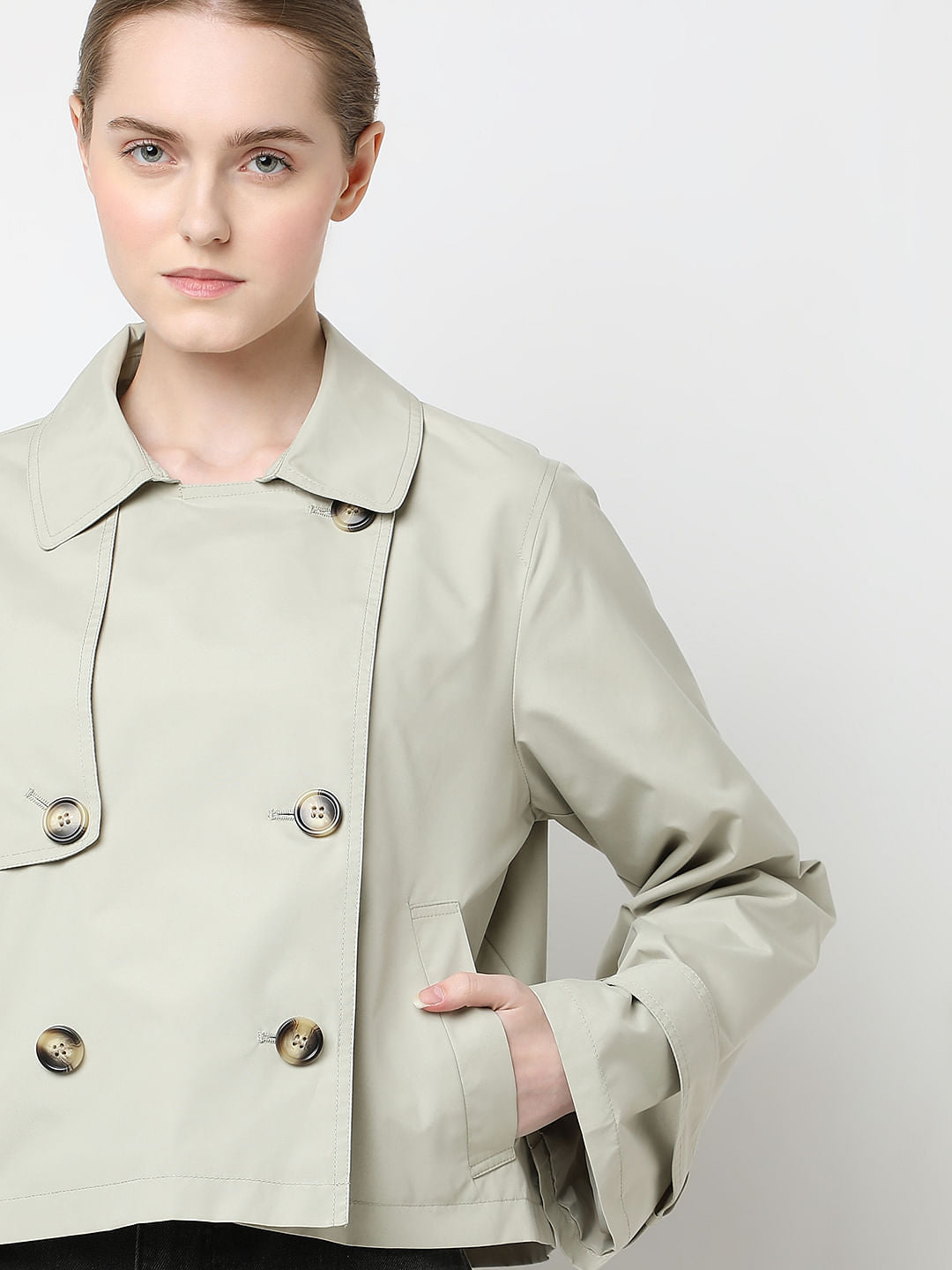 Beige Short Trench Coat