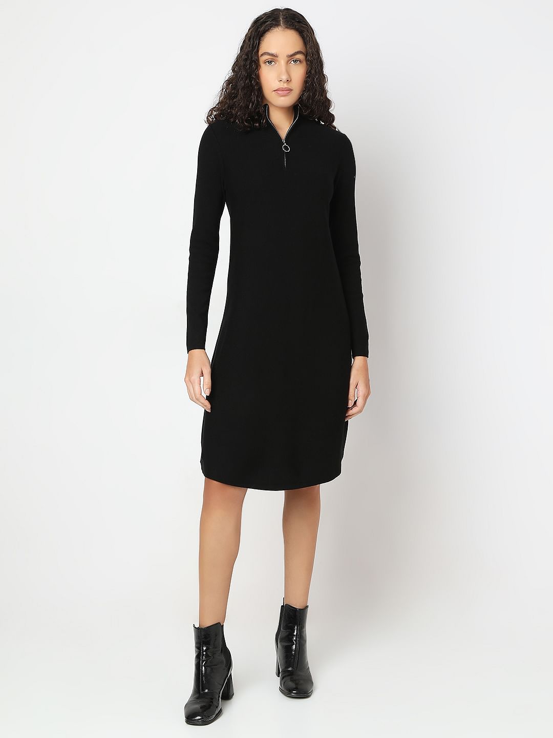Black Zip-Neck Dress