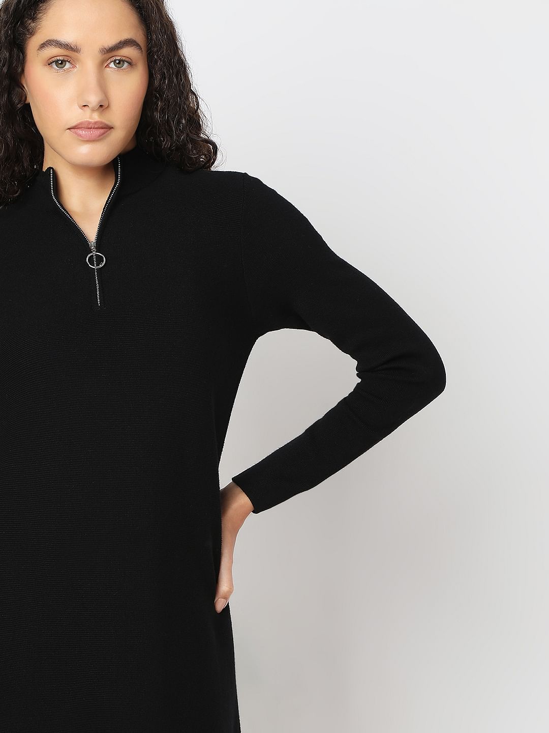 Black Zip-Neck Dress