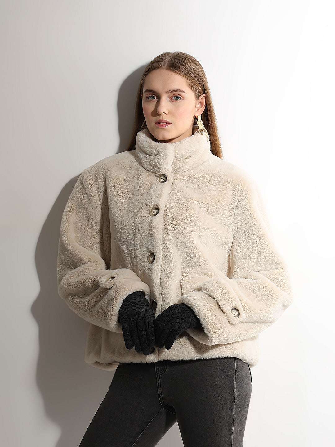 Beige Faux Fur Jacket