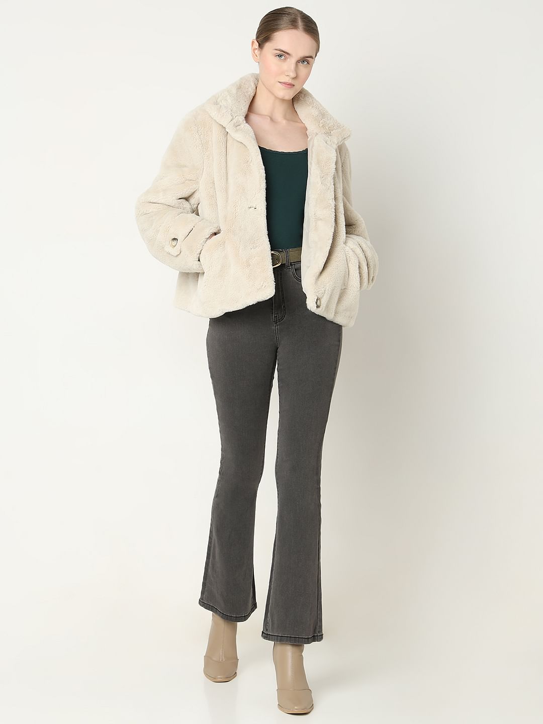 Beige Faux Fur Jacket