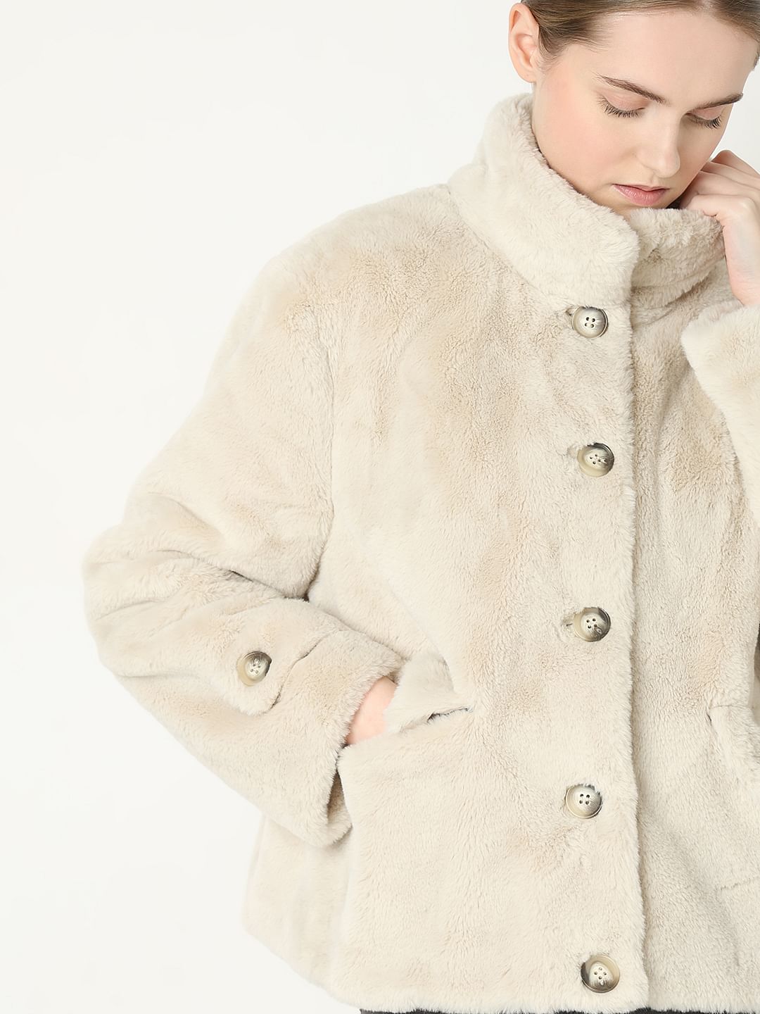 Beige Faux Fur Jacket