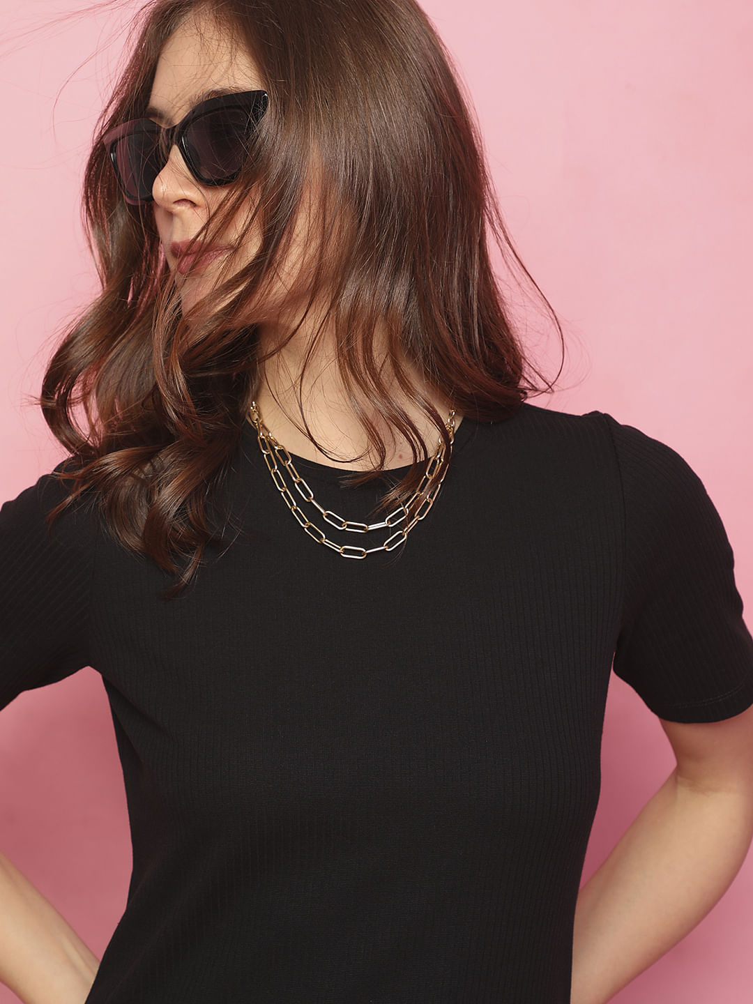 Black Ribbed Cropped T-Shirt main image 1