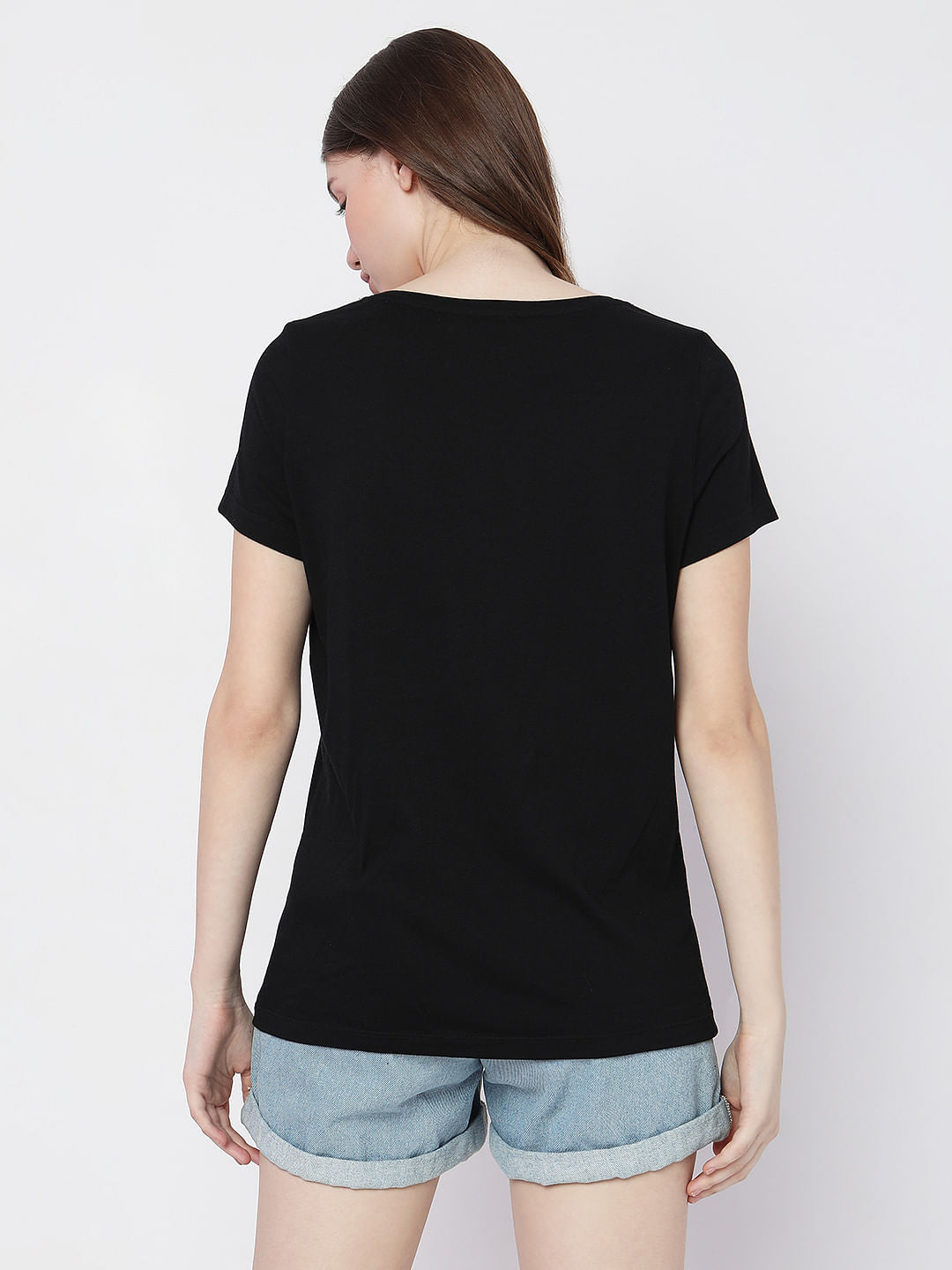 Black Embroidered Text T-Shirt