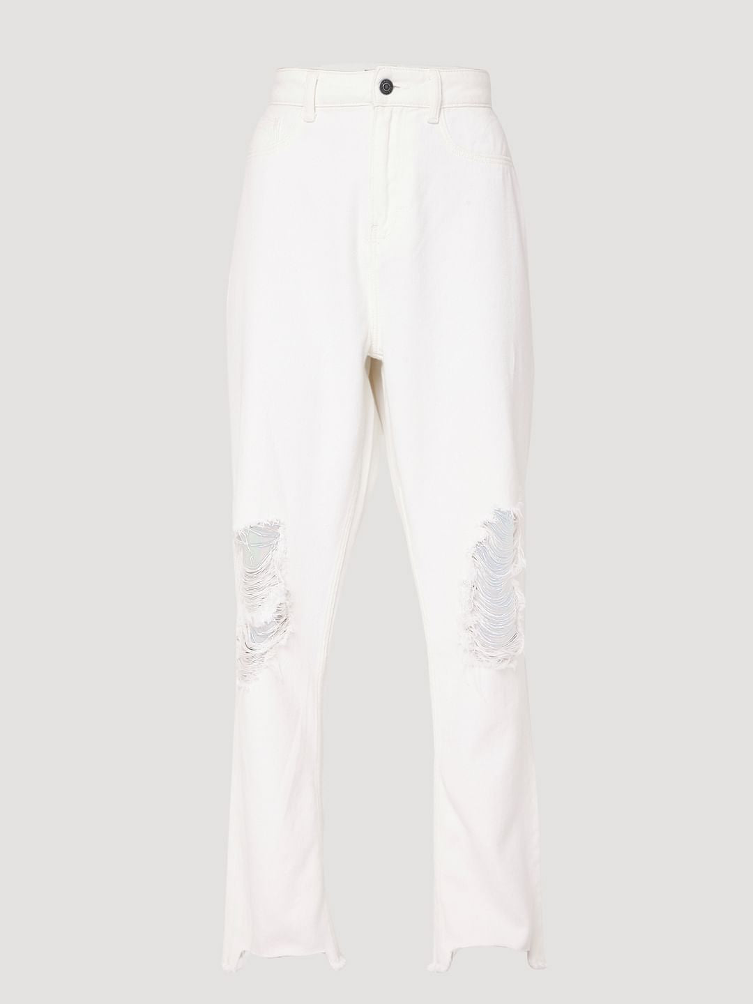 White Ripped Mom Jeans