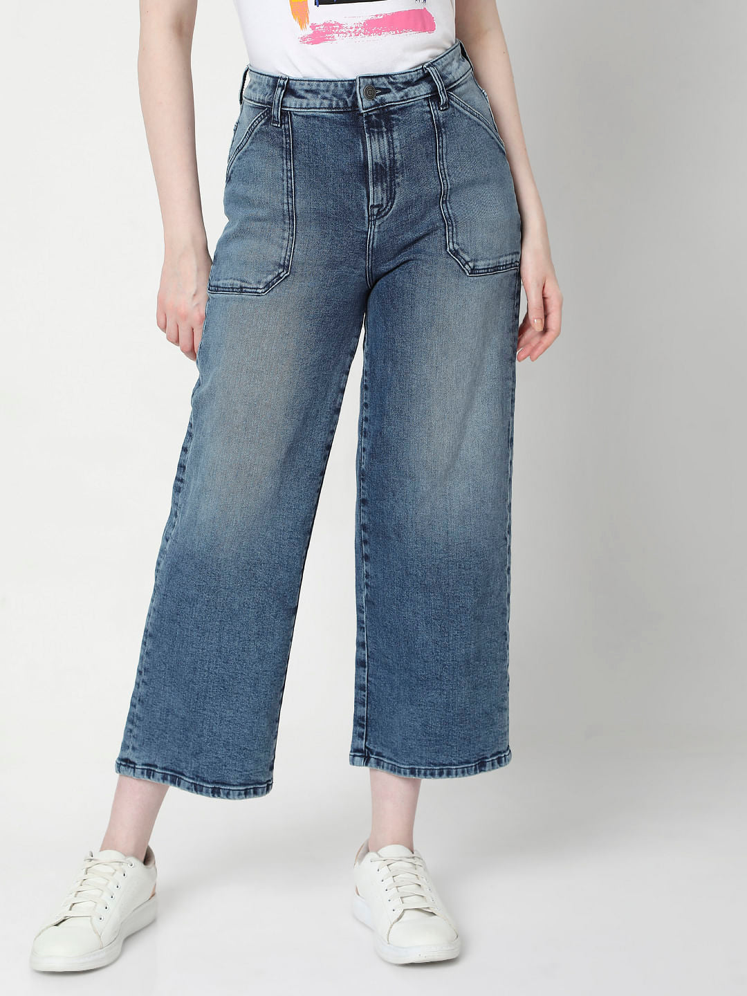 Blue Mid Rise Straight Fit Jeans