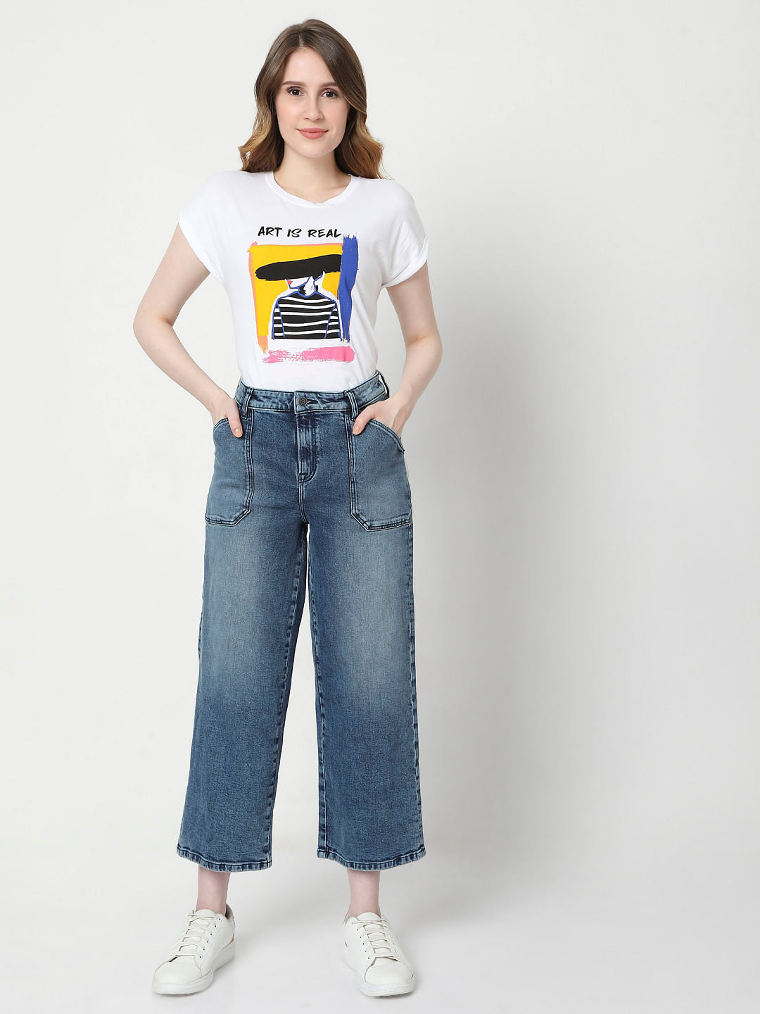 Blue Mid Rise Straight Fit Jeans