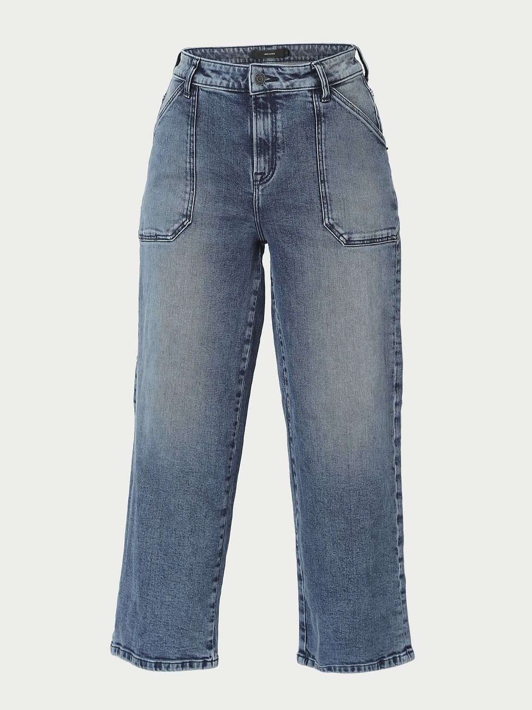 Blue Mid Rise Straight Fit Jeans