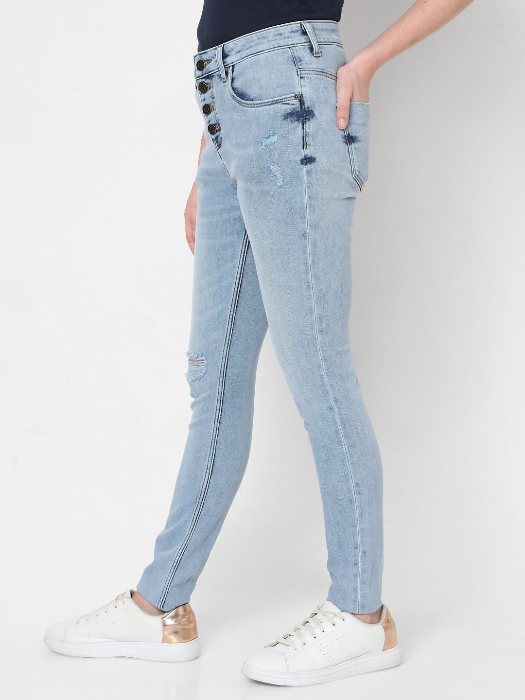 Blue High Rise Ripped Wendy Skinny Jeans