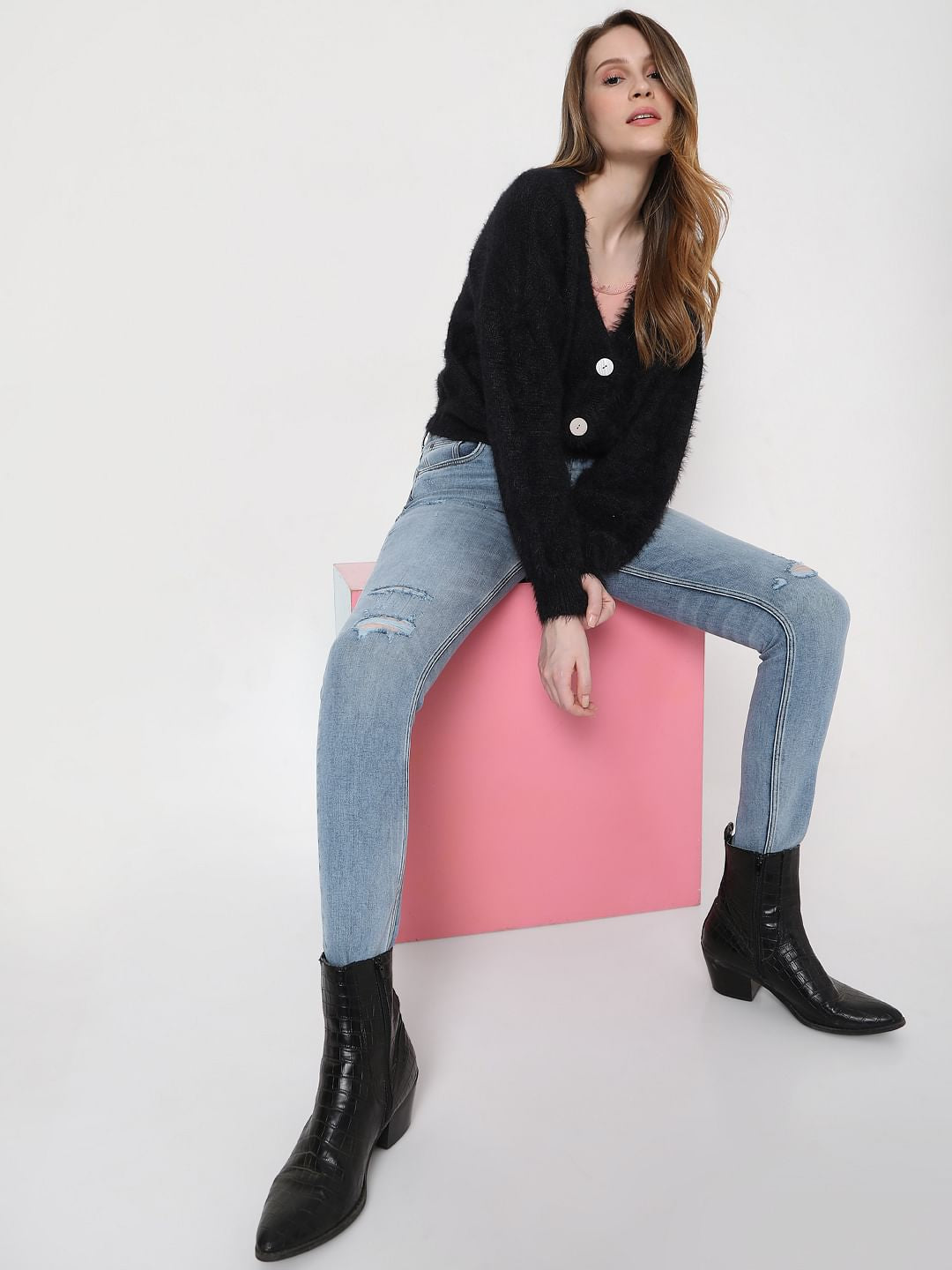 Blue High Rise Ripped Wendy Skinny Jeans