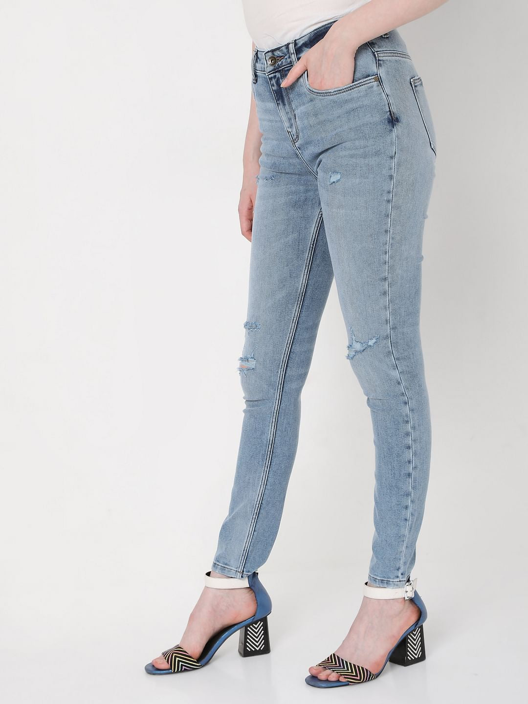 Blue High Rise Ripped Wendy Skinny Jeans